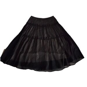 Simonton Says Black Sheer Polka Dot Tiered Skirt Women's Flowy Boho A-Line Large